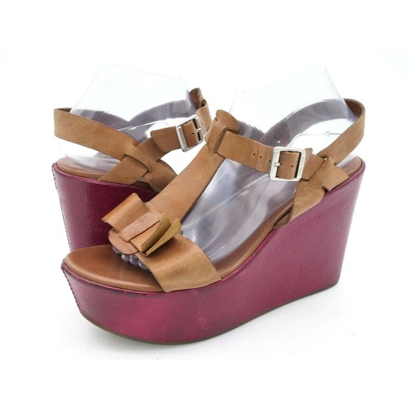 Kork-Ease Shoes - Kork-Ease Dixie Womens 9 Platform Brown Leather T-Strap Buckle Open Toe Sandals